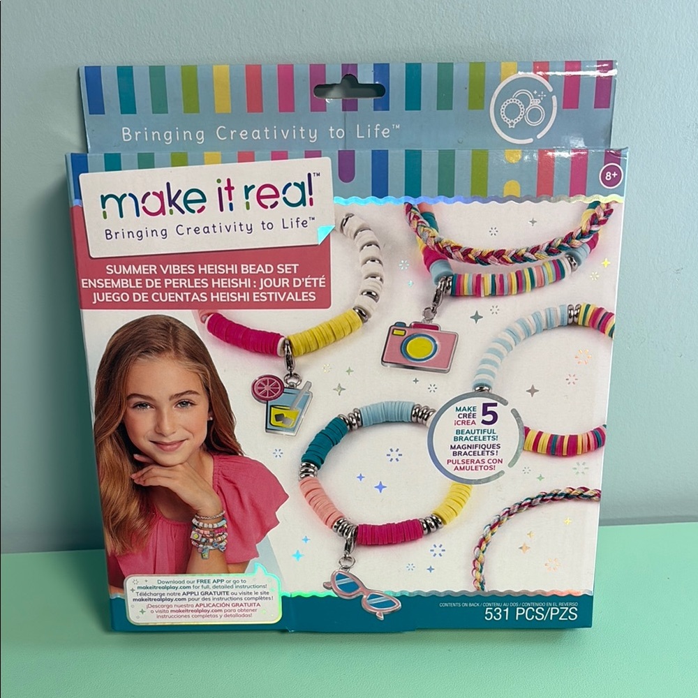 Make it Real Bracelet Making Kit, Summer Vibes Heishi Bead Set, Kids 8+ Craft